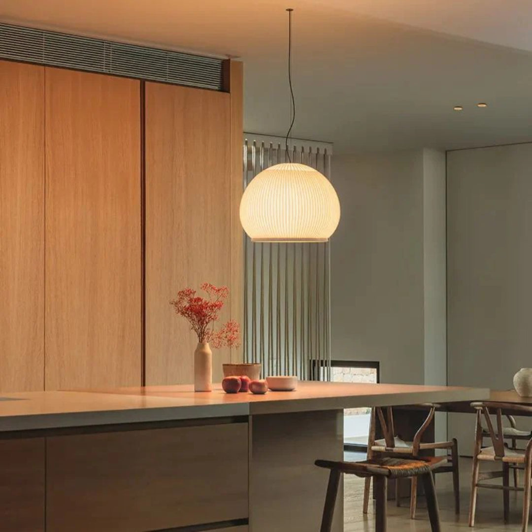 Japandi Ribbed Wood Pendant Light