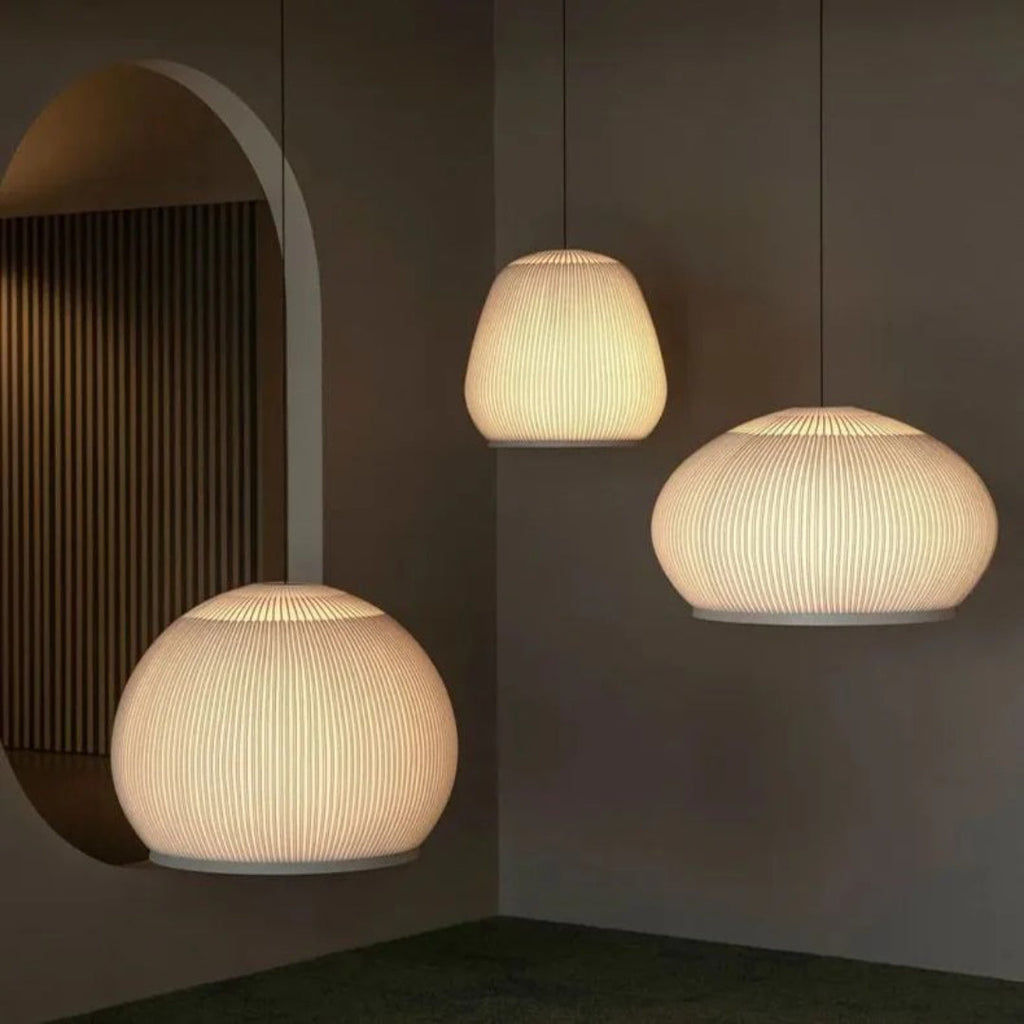 Japandi Ribbed Wood Pendant Light