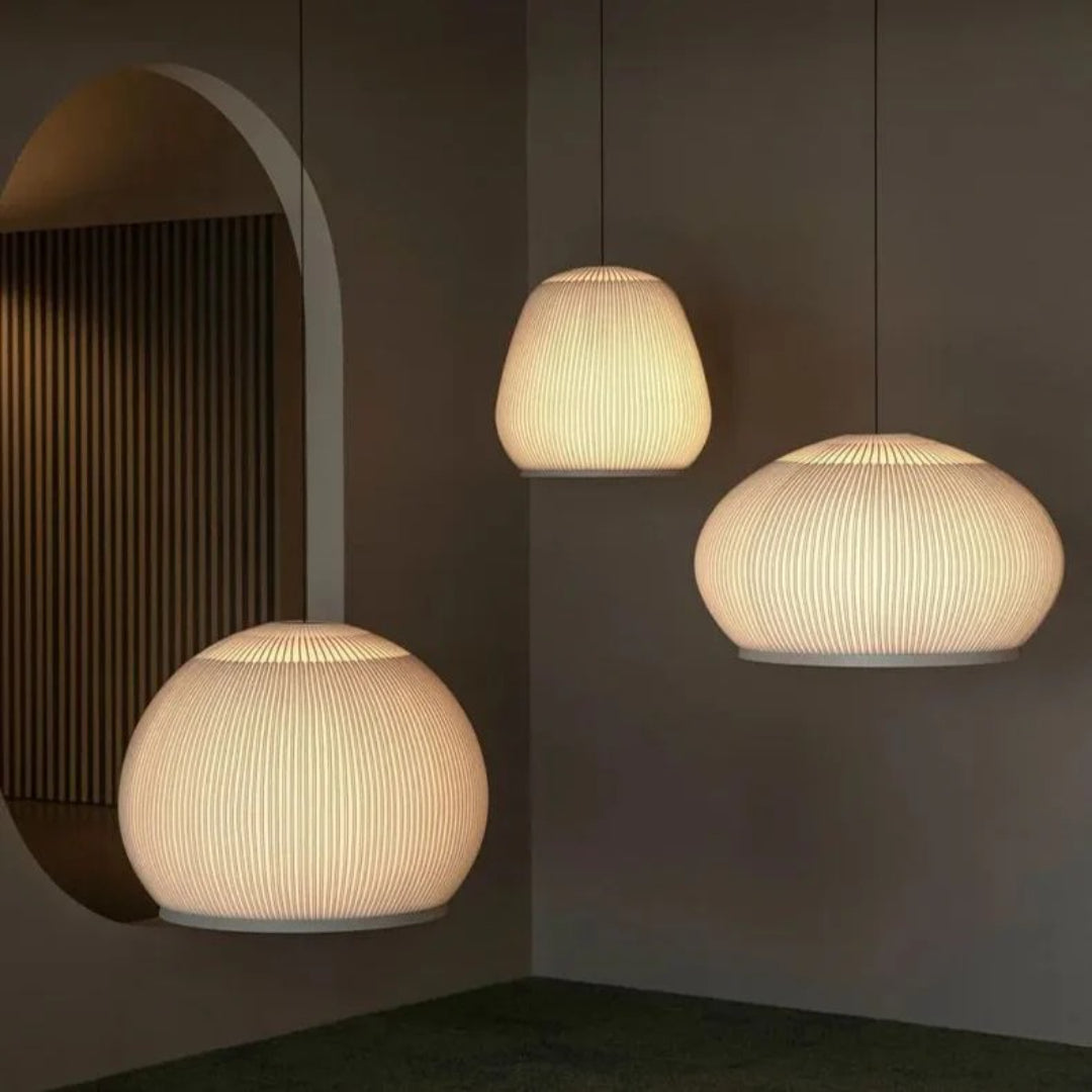 Japandi Ribbed Wood Pendant Light