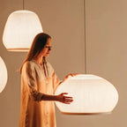 Japandi Ribbed Wood Pendant Light
