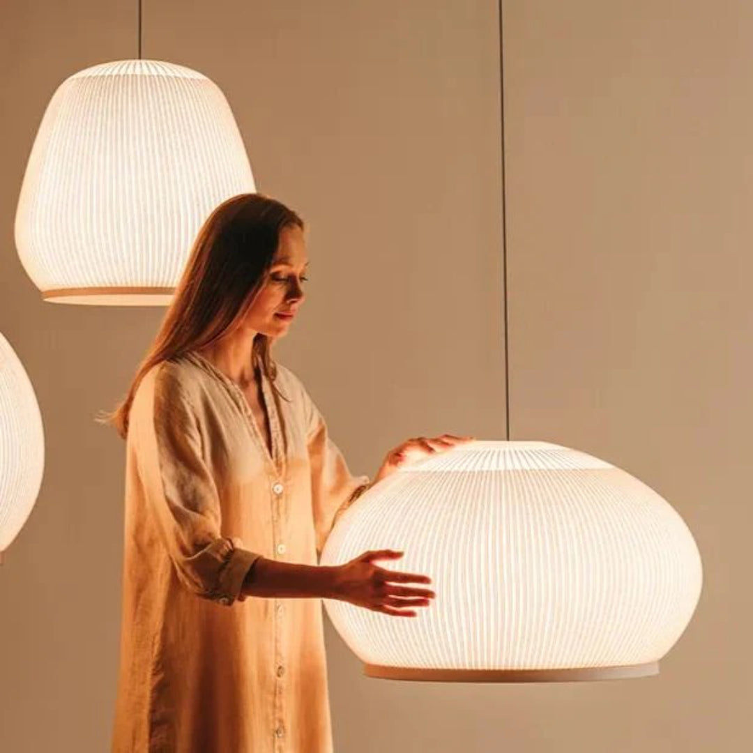 Japandi Ribbed Wood Pendant Light