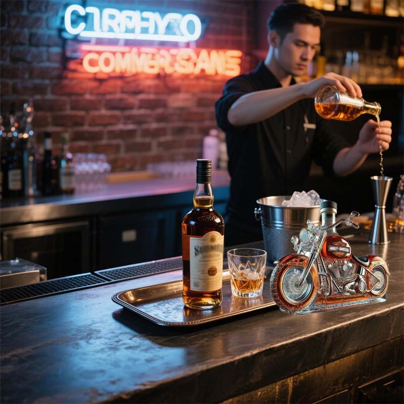 Whiskey Decanter Glass Motorcycle Shape | Motorbike Themed Bar Centerpiece | Spirit Storage and Conversation Starter