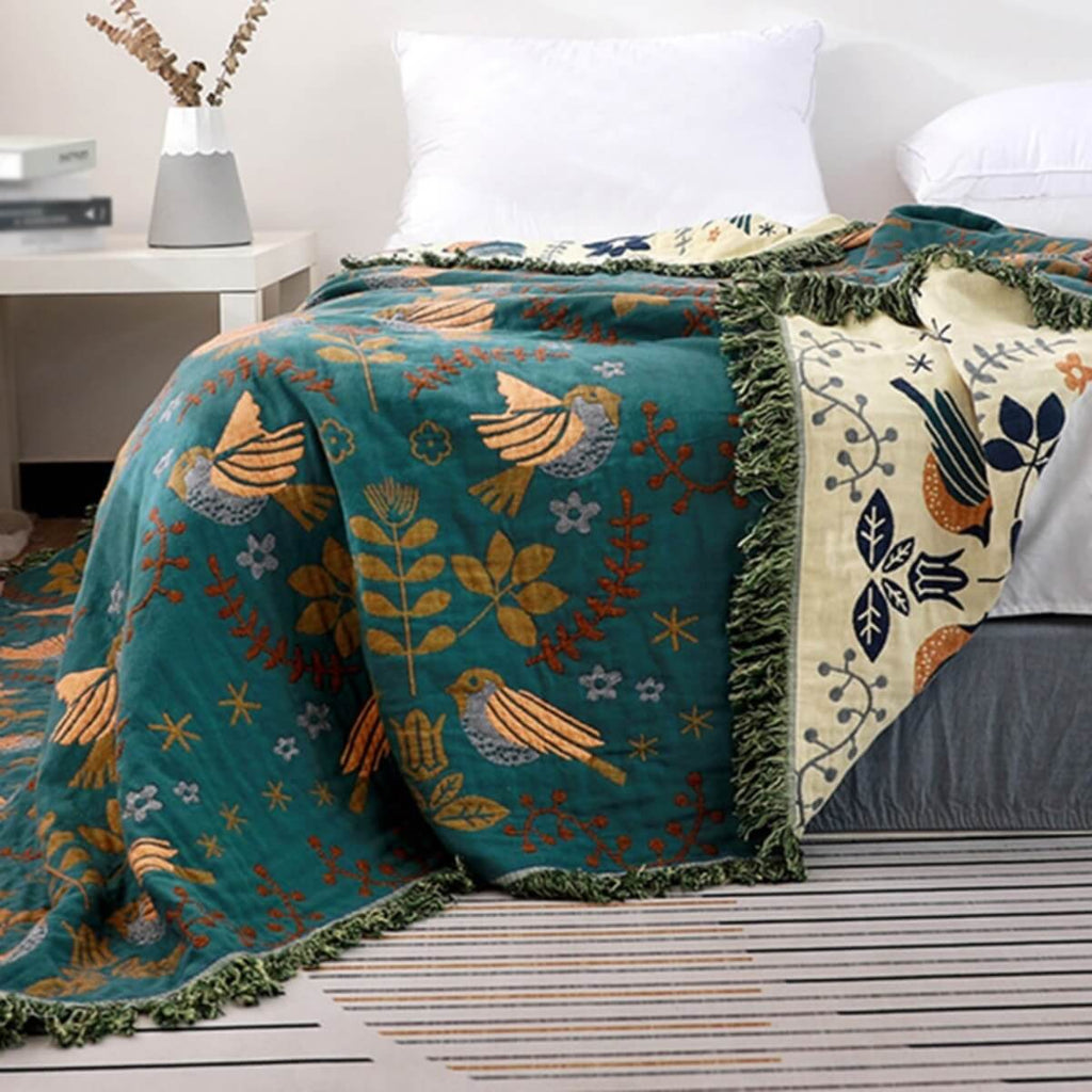 Reversible Blanket Breathable Cotton Fabric | Scandinavian Pattern Design | Machine Washable Tear Resistant Bedspread Throw