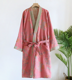 Cotton Waffle Bathrobe | Lightweight Breathable Dressing Gown for Lounging | Soft Jacquard Morning Robe with Pockets