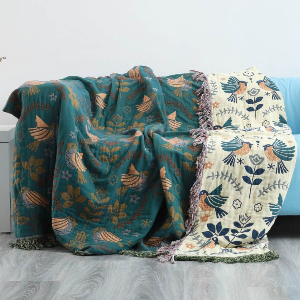 Reversible Blanket Breathable Cotton Fabric | Scandinavian Pattern Design | Machine Washable Tear Resistant Bedspread Throw