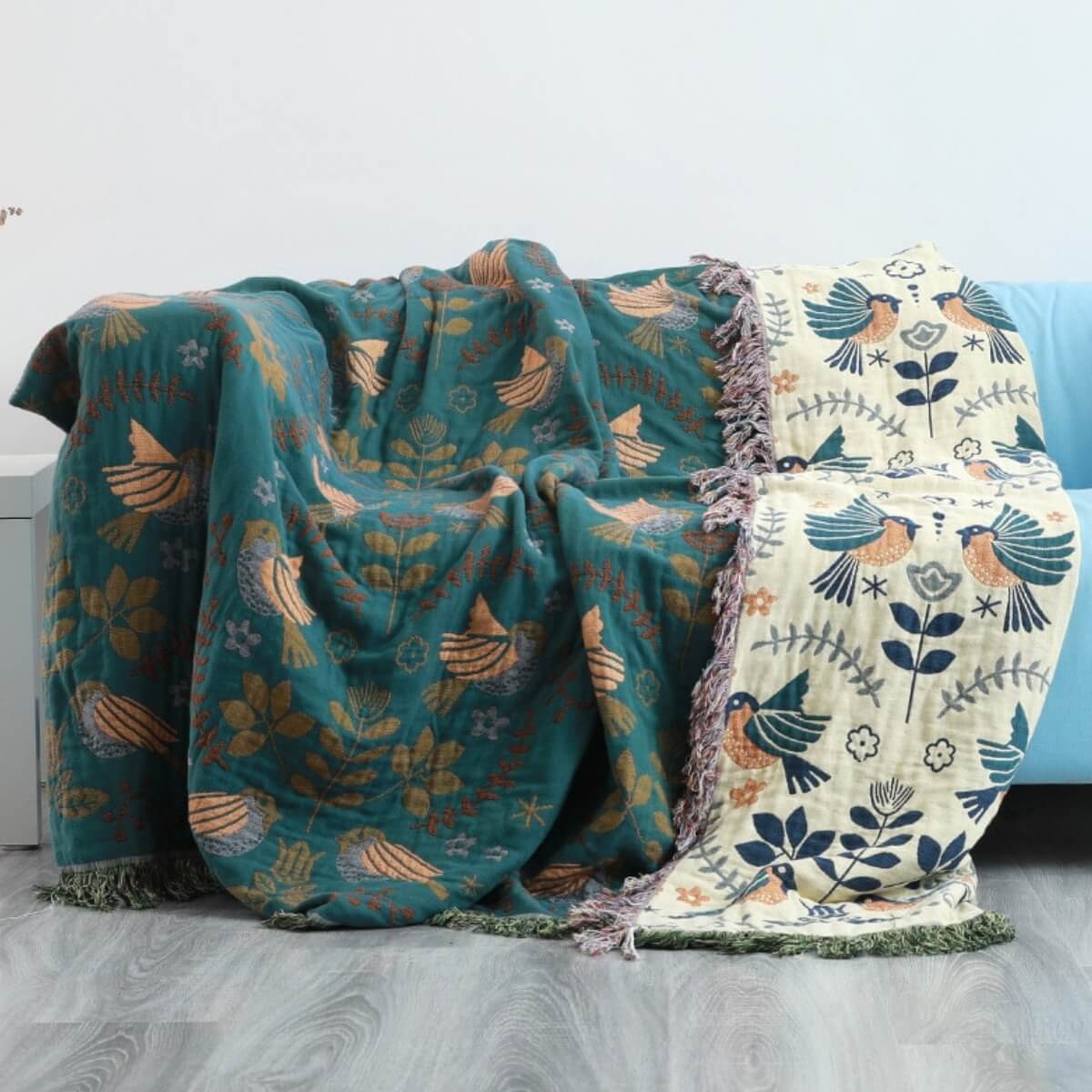 Reversible Blanket Breathable Cotton Fabric | Scandinavian Pattern Design | Machine Washable Tear Resistant Bedspread Throw