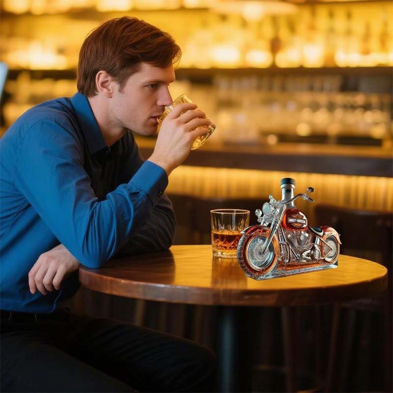 Whiskey Decanter Glass Motorcycle Shape | Motorbike Themed Bar Centerpiece | Spirit Storage and Conversation Starter