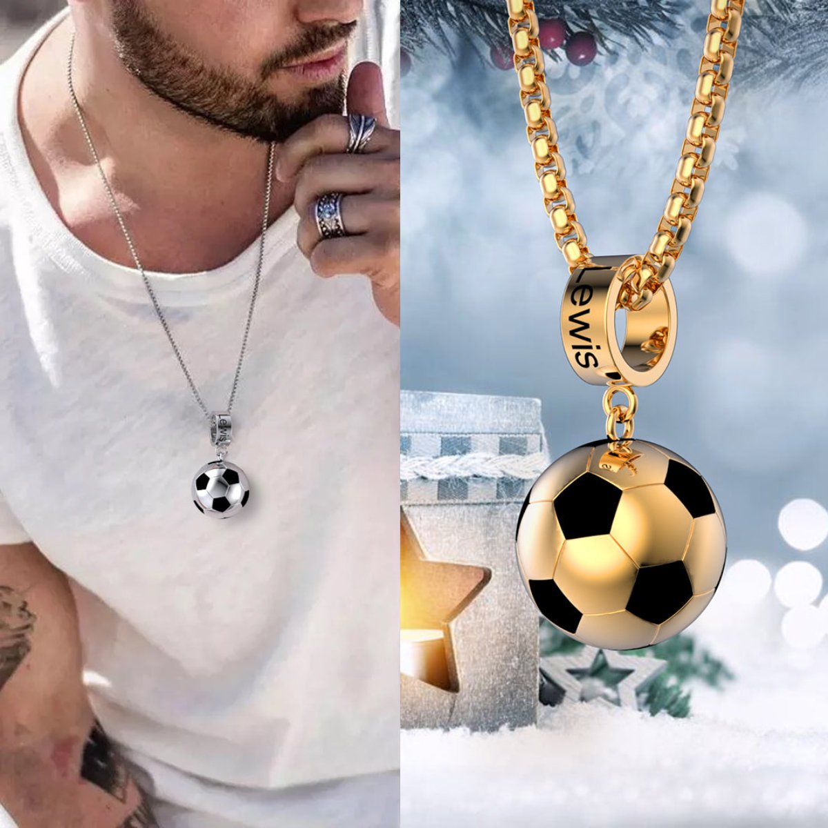 Personalized Football Necklace with Custom Name - Engraved Soccer Pendant for Fans - Durable Sports Jewelry Gift for Every Fan