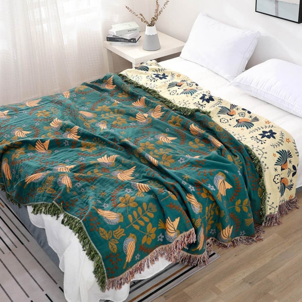 Reversible Blanket Breathable Cotton Fabric | Scandinavian Pattern Design | Machine Washable Tear Resistant Bedspread Throw