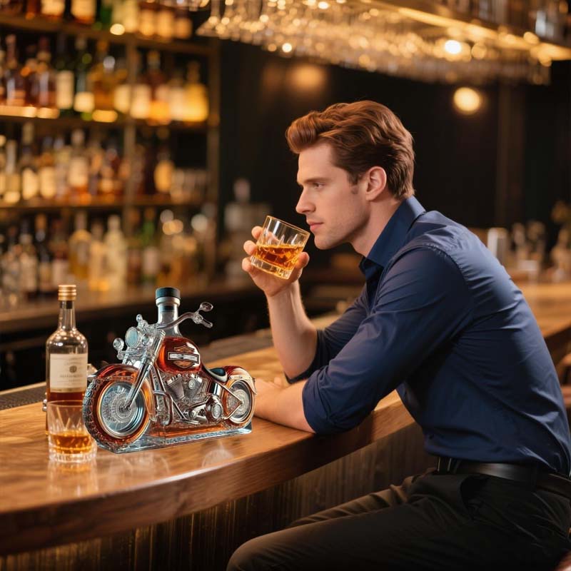 Whiskey Decanter Glass Motorcycle Shape | Motorbike Themed Bar Centerpiece | Spirit Storage and Conversation Starter