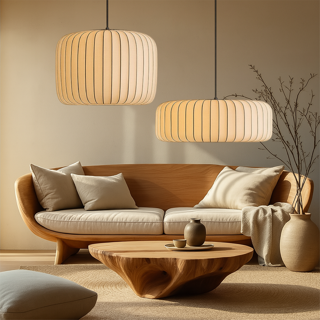 Ribbed Silk Pendant Lamp – Soft Geometric Japandi Inspired Design