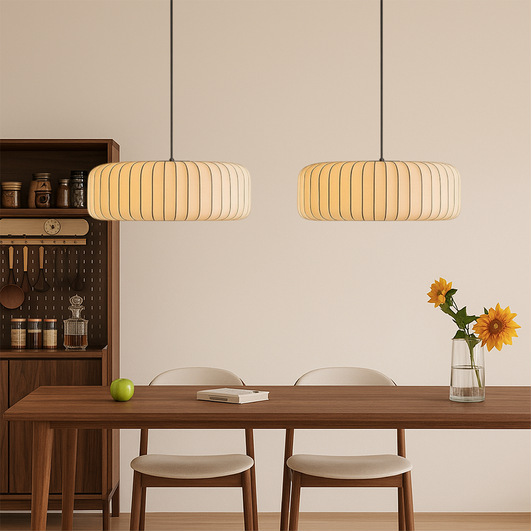 Ribbed Silk Pendant Lamp – Soft Geometric Japandi Inspired Design