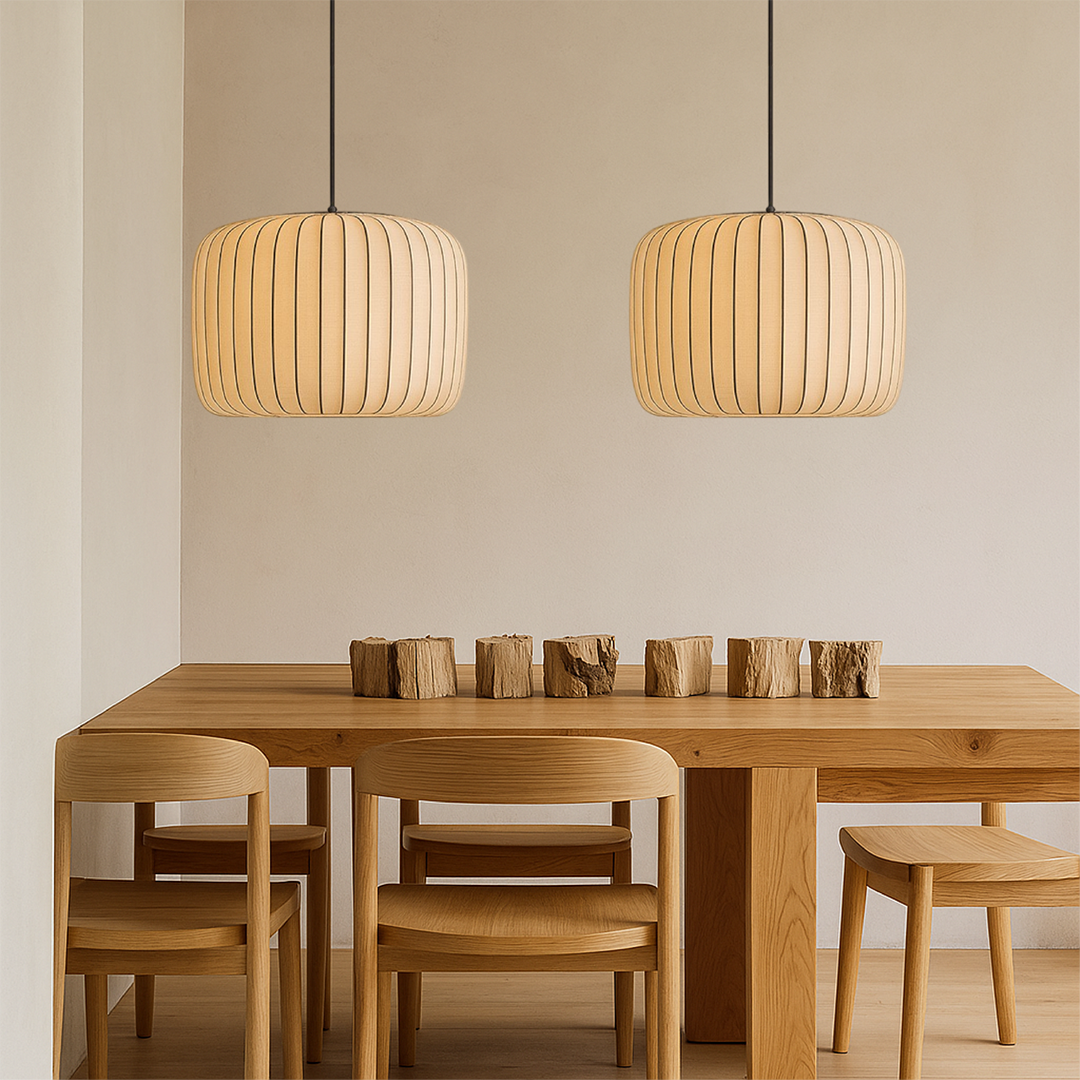 Ribbed Silk Pendant Lamp – Soft Geometric Japandi Inspired Design