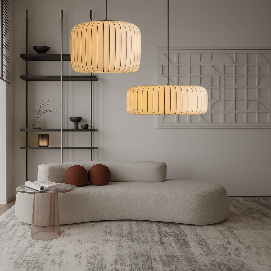 Ribbed Silk Pendant Lamp – Soft Geometric Japandi Inspired Design