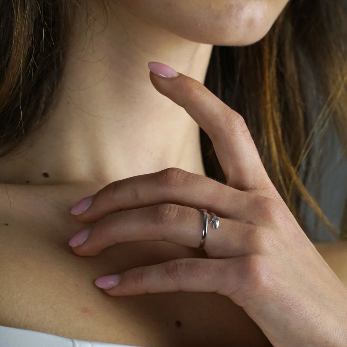 Hugging Hands Ring Adjustable Stainless Steel Band - Symbolic Love and Connection Jewelry Gift for Women and Men - Open Wrap Style