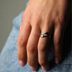 Hugging Hands Ring Adjustable Stainless Steel Band - Symbolic Love and Connection Jewelry Gift for Women and Men - Open Wrap Style