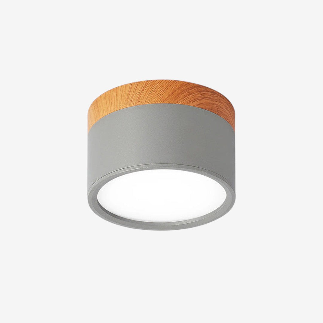 Wood And Metal Ceiling Lamp – Small Cylindrical Modern Accent Design