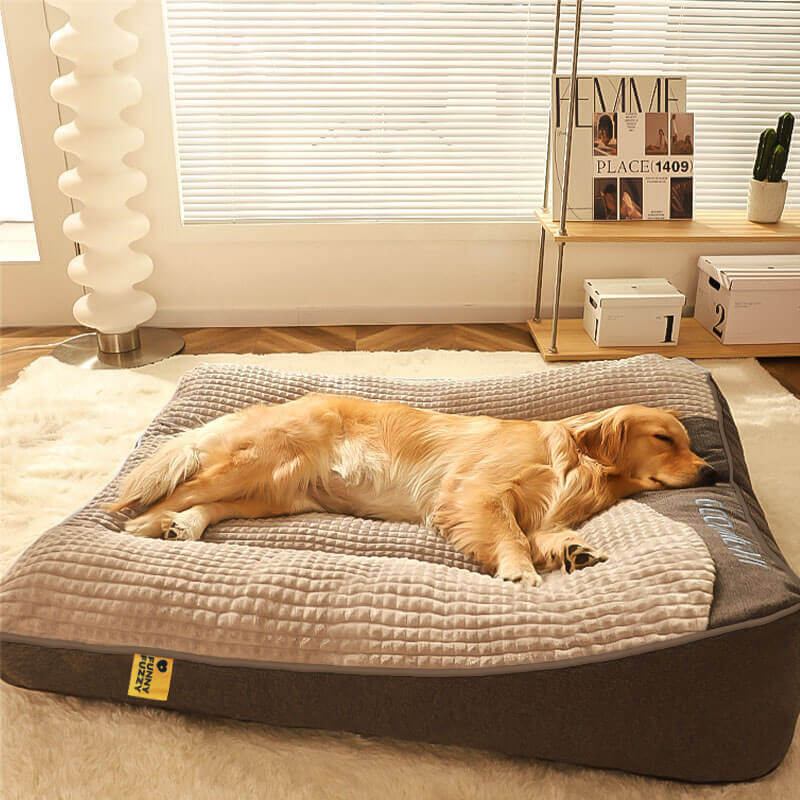 Orthopedic Dog Bed Crystal Velvet with Raised Pillow | Joint Support for Large Dogs | Removable Machine Washable Cover