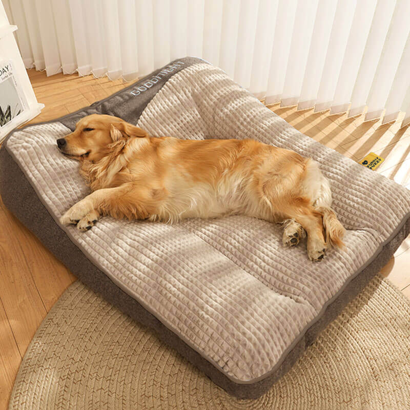 Orthopedic Dog Bed Crystal Velvet with Raised Pillow | Joint Support for Large Dogs | Removable Machine Washable Cover
