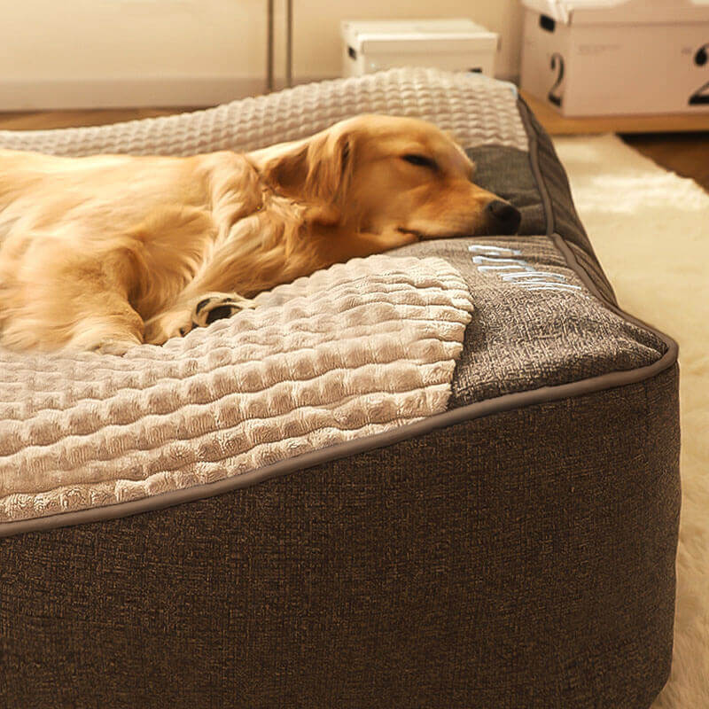 Orthopedic Dog Bed Crystal Velvet with Raised Pillow | Joint Support for Large Dogs | Removable Machine Washable Cover