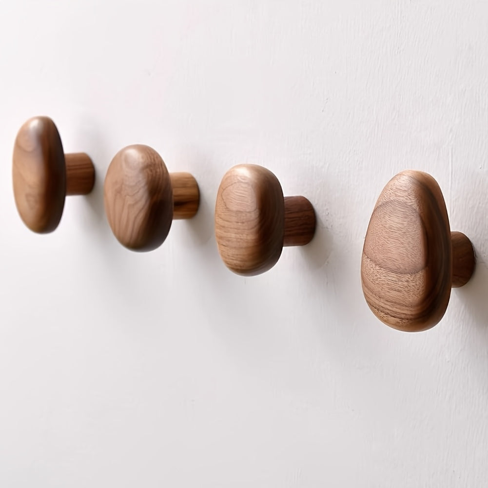 Wall Hooks Solid Wood Set of 4 | Organic Pebble Shape | Handcrafted Decorative Storage for Hallway Bathroom or Bedroom