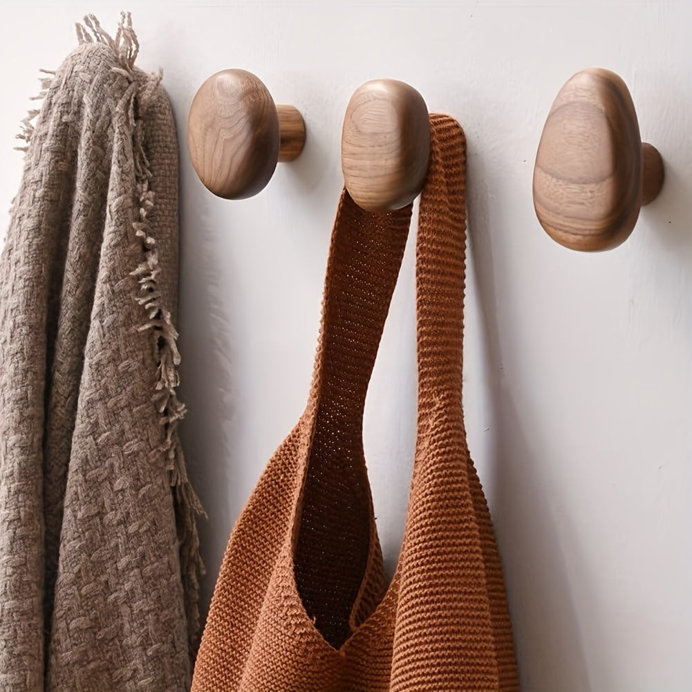 Wall Hooks Solid Wood Set of 4 | Organic Pebble Shape | Handcrafted Decorative Storage for Hallway Bathroom or Bedroom