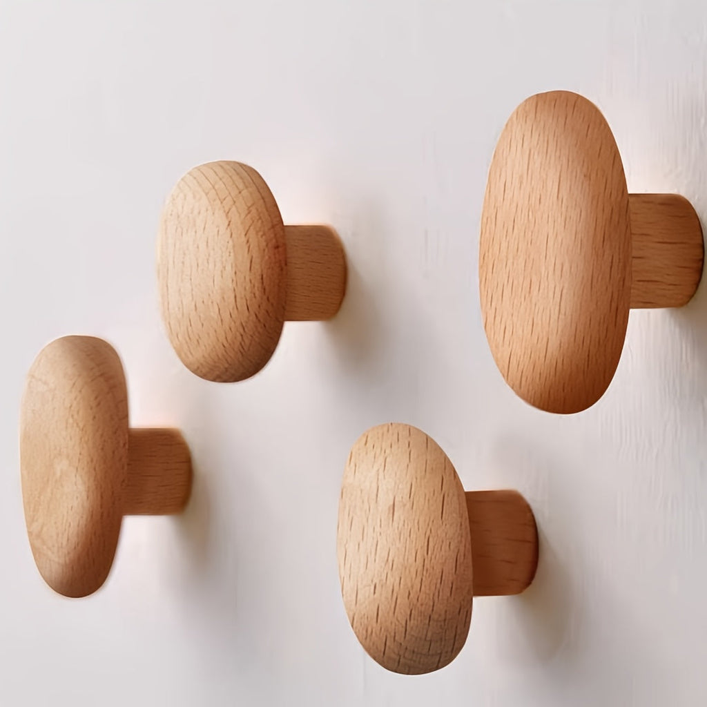 Wall Hooks Solid Wood Set of 4 | Organic Pebble Shape | Handcrafted Decorative Storage for Hallway Bathroom or Bedroom