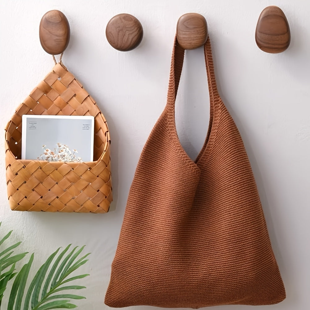Wall Hooks Solid Wood Set of 4 | Organic Pebble Shape | Handcrafted Decorative Storage for Hallway Bathroom or Bedroom