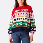 Women's Christmas Knit Sweater – Colorful Ho Ho Ho & Merry Christmas Snowflake Pullover
