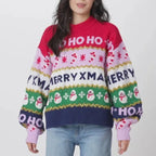 Women's Christmas Knit Sweater – Colorful Ho Ho Ho & Merry Christmas Snowflake Pullover