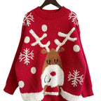 Women's Red Christmas Sweater – Chunky Knit Reindeer Jumper with Raglan Sleeves