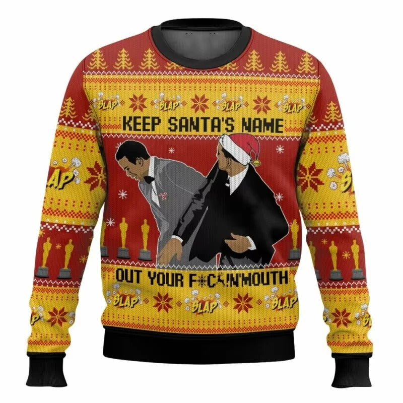 Unisex Funny Christmas Sweater – Will Smith & Chris Rock Meme Graphic Pullover