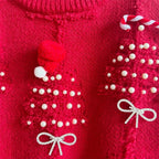 Women's Red Christmas Knit Sweater – Pearl Embellishments & Bow Details