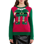 Women's Christmas Elf Sweater – Festive Red and Green Long Sleeve Knit Pullover