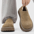 Mocassins fourrés confort semelle épaisse bout large - Marron