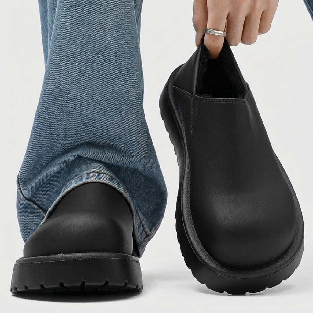 Mocassins fourrés confort semelle épaisse bout large - Noir