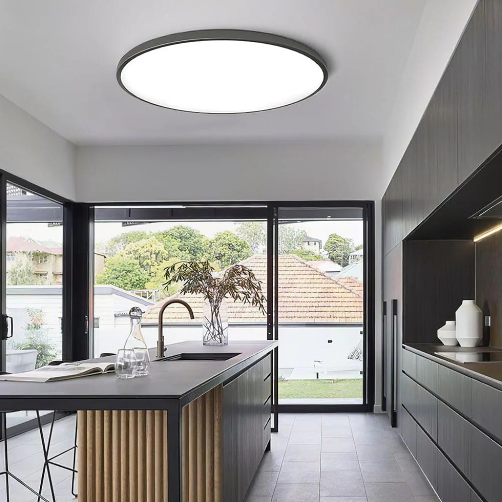 Round Flush Mount Ceiling Light Iron and Acrylic | Contemporary Interior Style | Bright Integrated LED Illumination Lamp