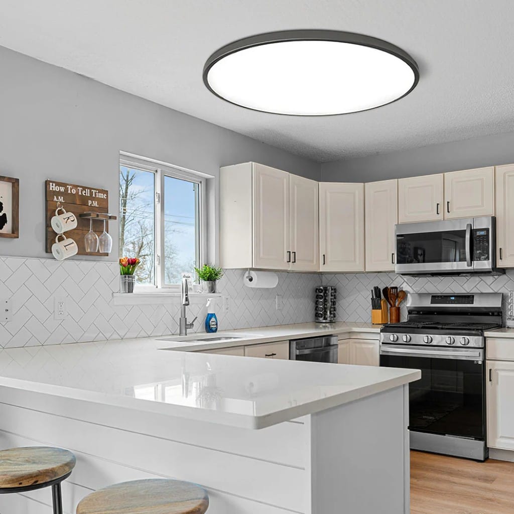 Round Flush Mount Ceiling Light Iron and Acrylic | Contemporary Interior Style | Bright Integrated LED Illumination Lamp