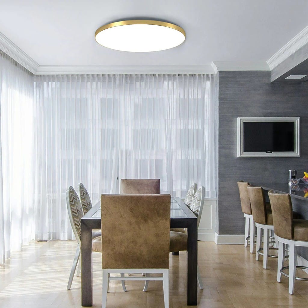Round Flush Mount Ceiling Light Iron and Acrylic | Contemporary Interior Style | Bright Integrated LED Illumination Lamp