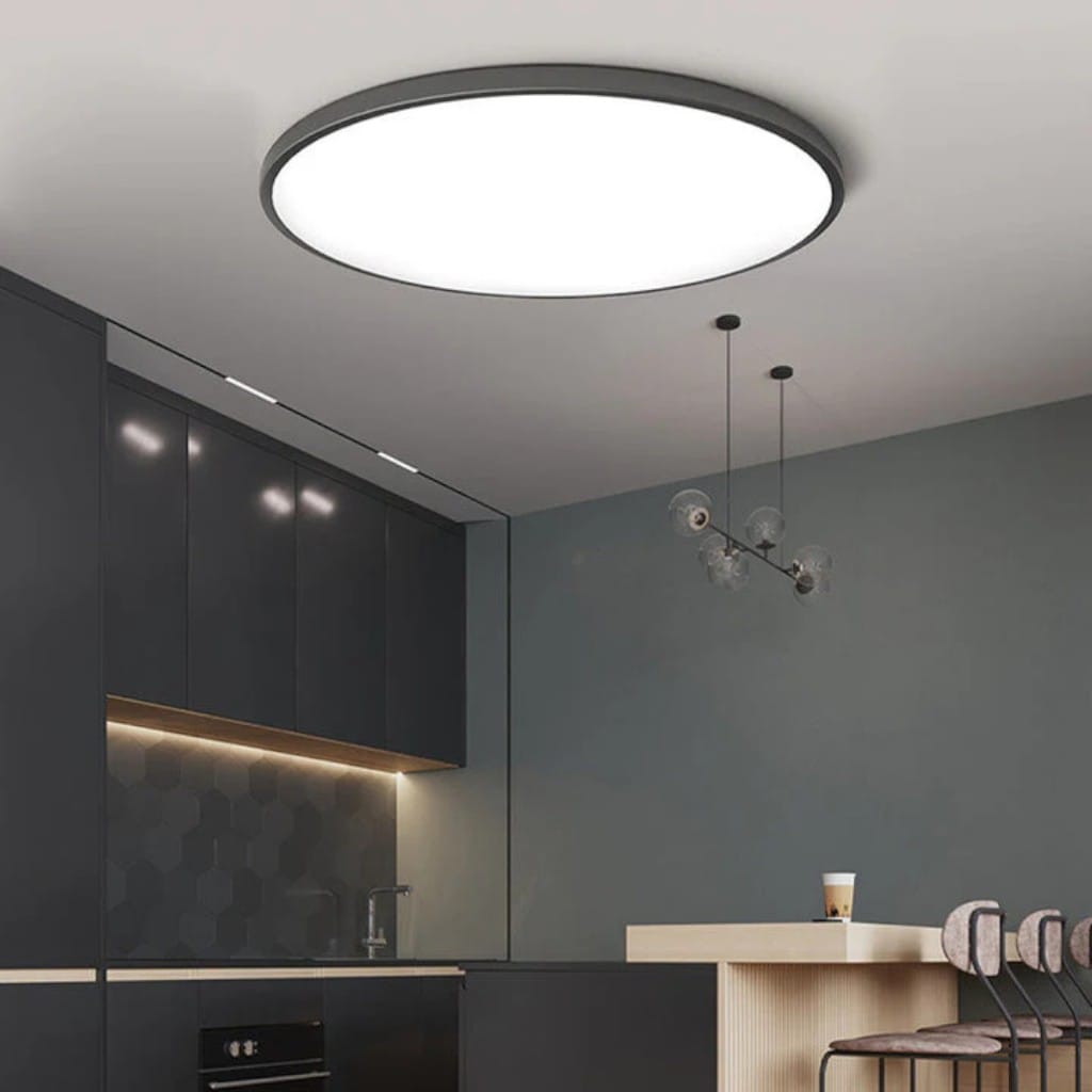 Round Flush Mount Ceiling Light Iron and Acrylic | Contemporary Interior Style | Bright Integrated LED Illumination Lamp