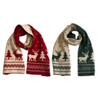 Women's Reversible Christmas Scarf | Deer and Elk Knit Pattern | Soft Wool Feel Winter Wrap for Festive and Daily Use