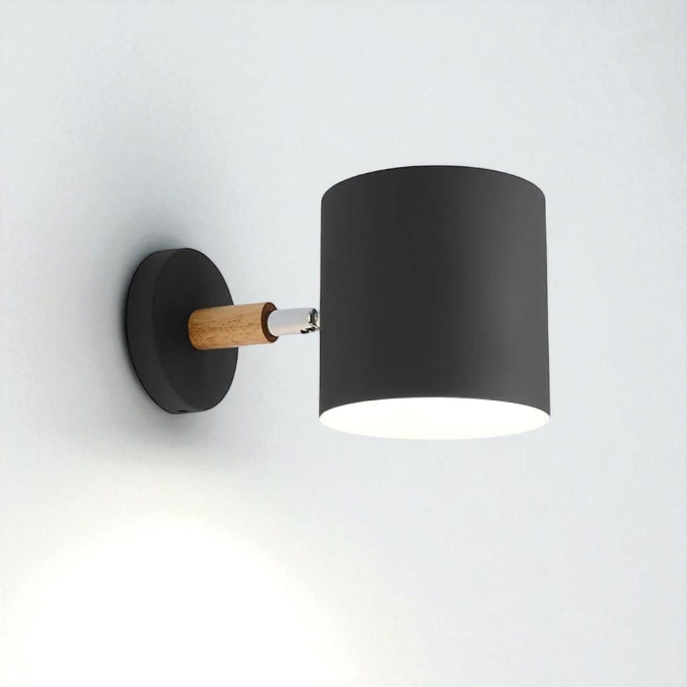 Wall Sconce Lamp Wood and Metal 24 cm x 13 cm | Nordic Minimalist Style | Adjustable Head for Focused Directional Lighting