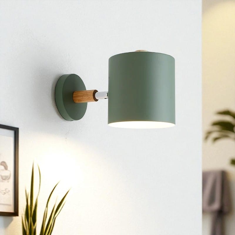 Wall Sconce Lamp Wood and Metal 24 cm x 13 cm | Nordic Minimalist Style | Adjustable Head for Focused Directional Lighting
