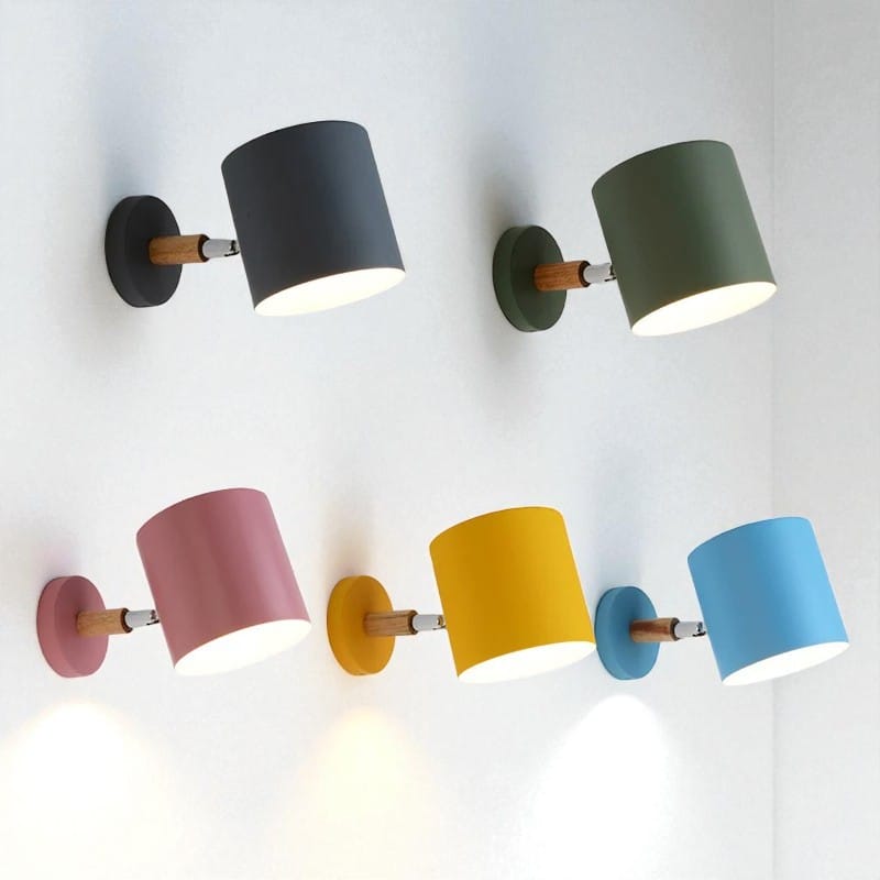 Wall Sconce Lamp Wood and Metal 24 cm x 13 cm | Nordic Minimalist Style | Adjustable Head for Focused Directional Lighting