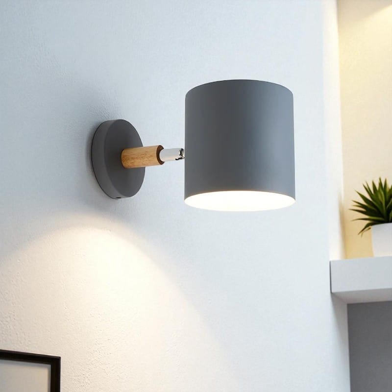 Wall Sconce Lamp Wood and Metal 24 cm x 13 cm | Nordic Minimalist Style | Adjustable Head for Focused Directional Lighting