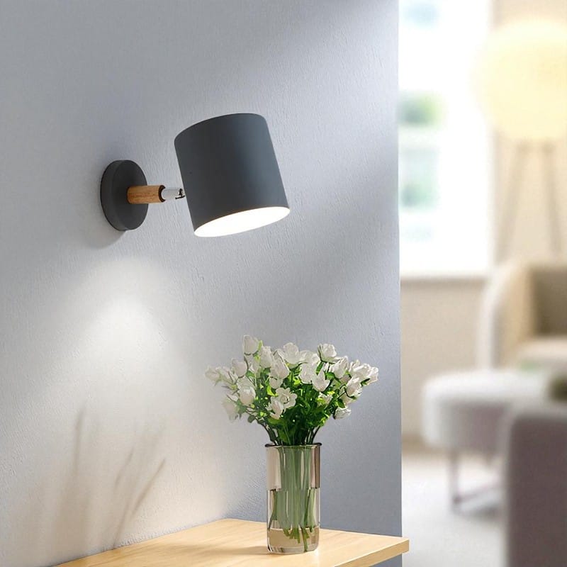 Wall Sconce Lamp Wood and Metal 24 cm x 13 cm | Nordic Minimalist Style | Adjustable Head for Focused Directional Lighting
