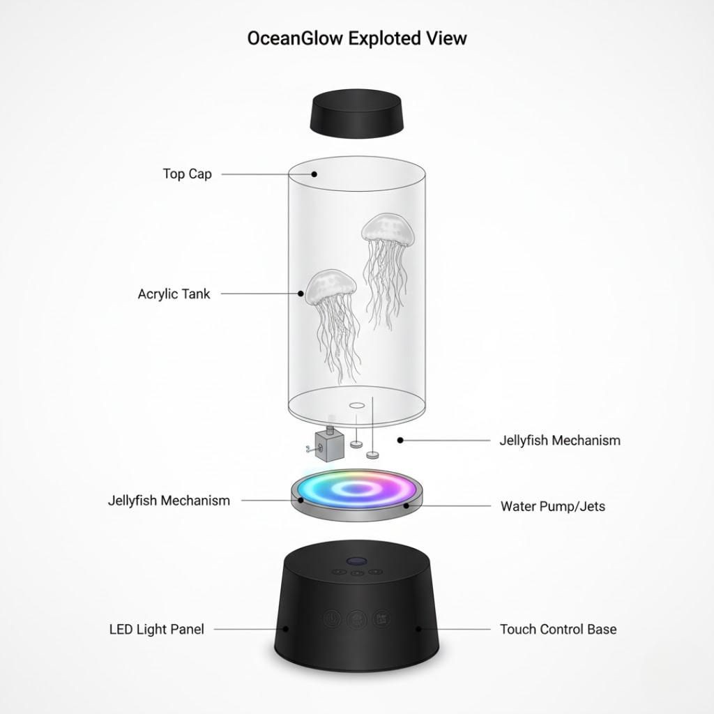 LED Jellyfish Lamp | Multi-Mode LED Lighting | Rechargeable Battery and Touch Control for Deep Mood Relaxation and Focus