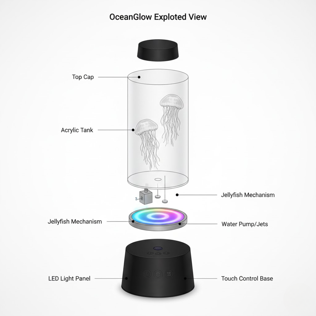 LED Jellyfish Lamp | Multi-Mode LED Lighting | Rechargeable Battery and Touch Control for Deep Mood Relaxation and Focus