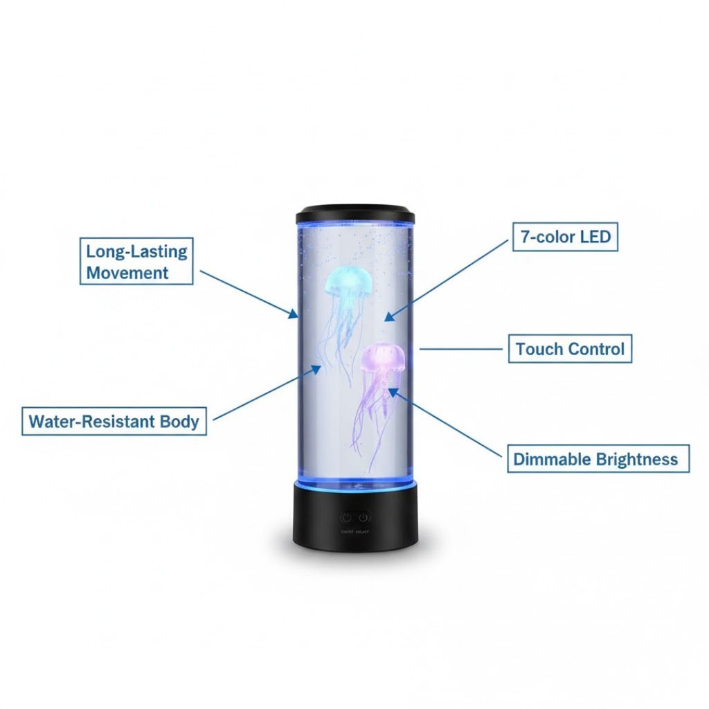LED Jellyfish Lamp | Multi-Mode LED Lighting | Rechargeable Battery and Touch Control for Deep Mood Relaxation and Focus