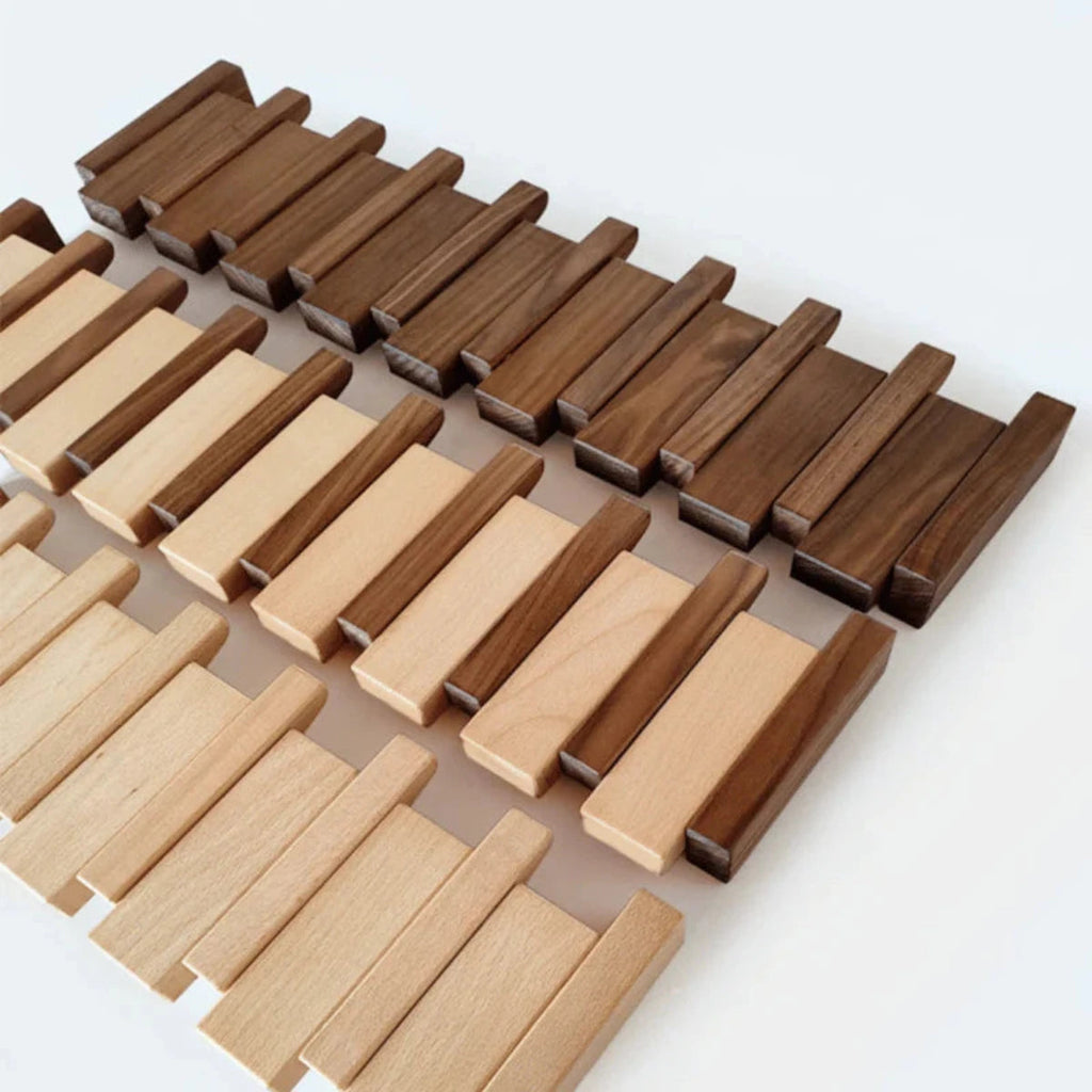 Piano Coat Rack Walnut and Beech Wood | Foldable Magnetic Hooks | Space-Saving Handmade Wall Storage for Entryway